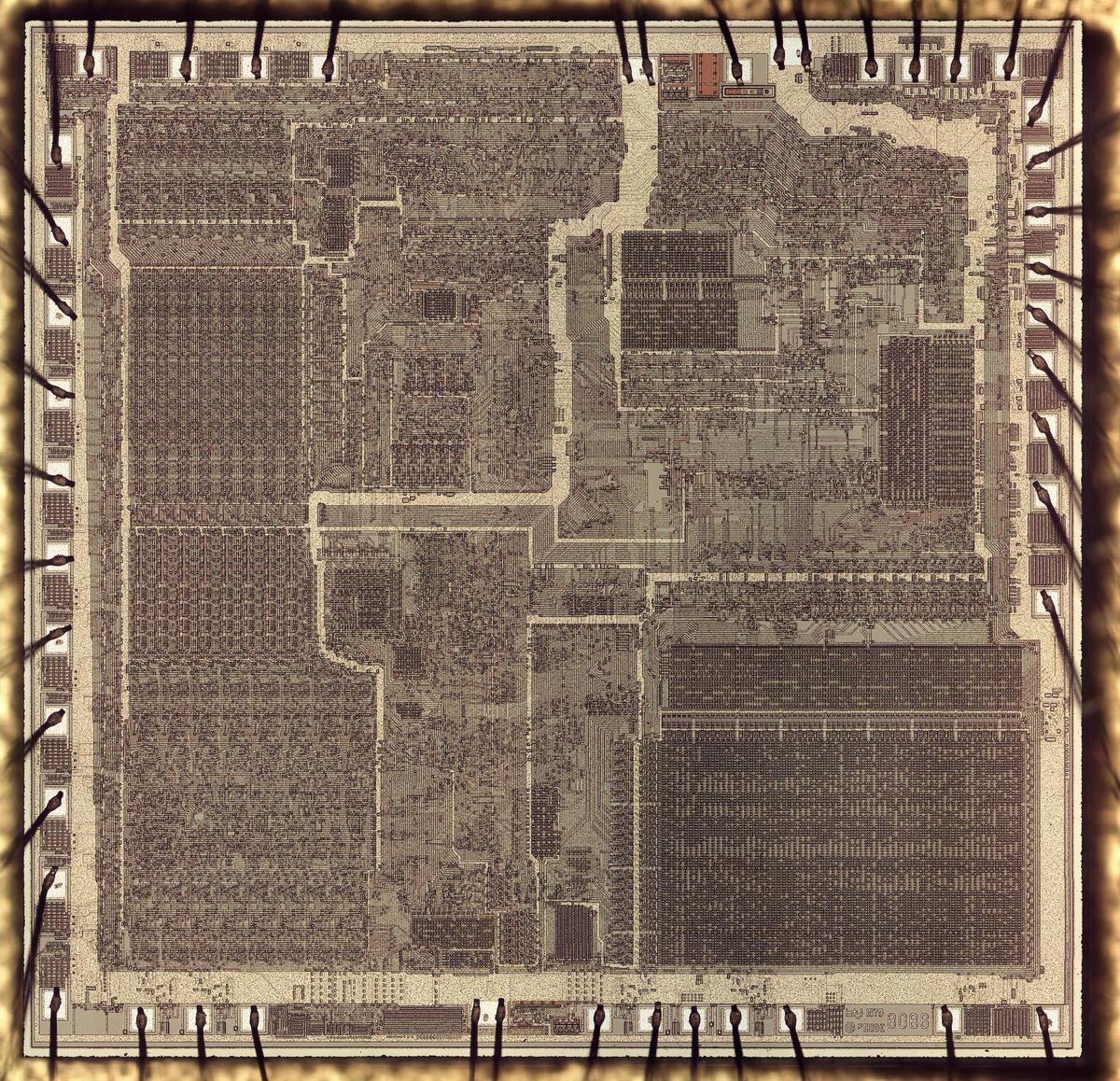 Die photo of a genuine 8086 chip.