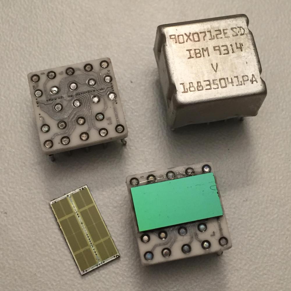 Construction of an IBM memory module. This module was not part of the box, but the die is the same as the 5" die. Photo courtesy of Antoine Bercovici.