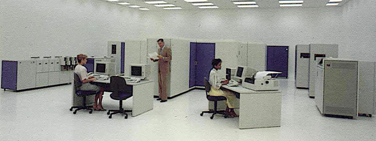 An IBM 3090 data center. Photo from the IBM 3090 brochure.