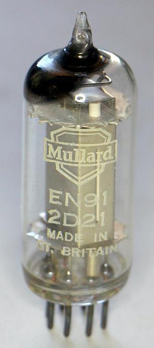 A thyratron tube, type 2D21. This tube is from the pluggable module in the box.