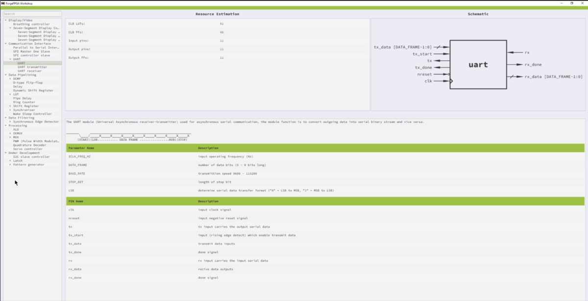 Macro logic UART ForgeFPGA