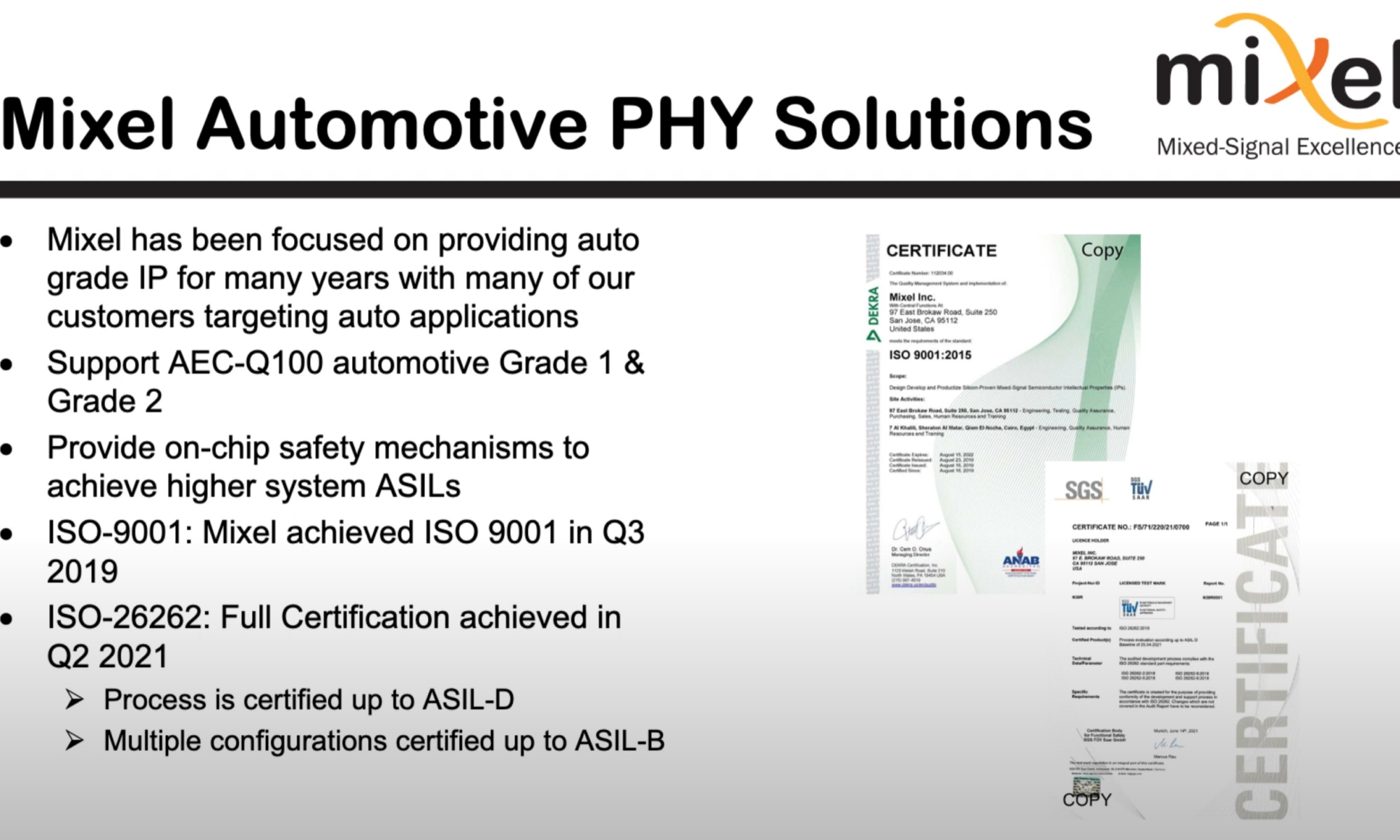 Mixel Automotive PHY Solutions