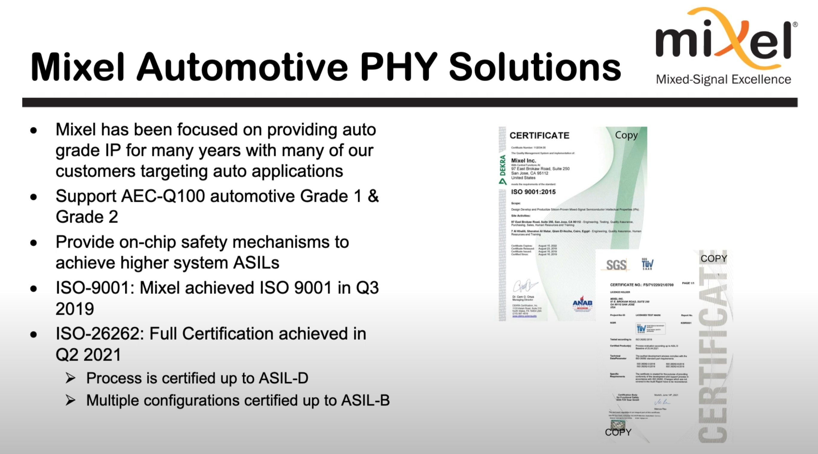 Mixel Automotive-Grade MIPI PHY IP Solutions