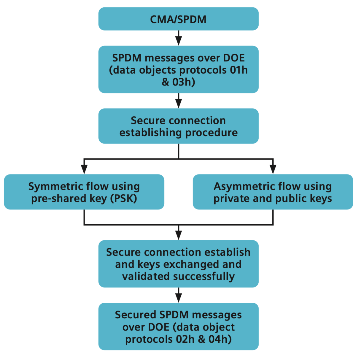 CMA:SPDM flow for establishing a secure connection.