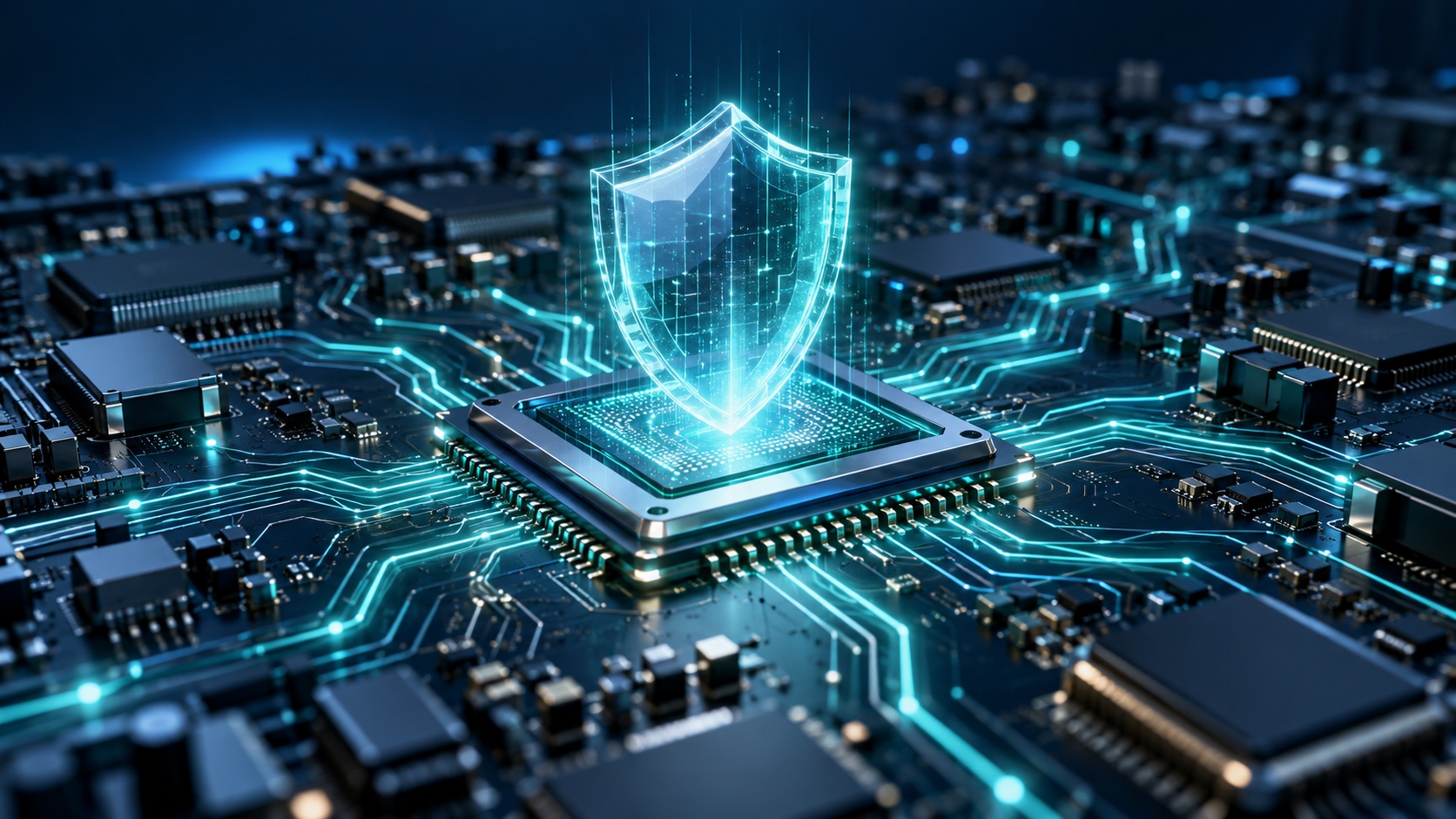 Luminous Shield Over an AI Chip
